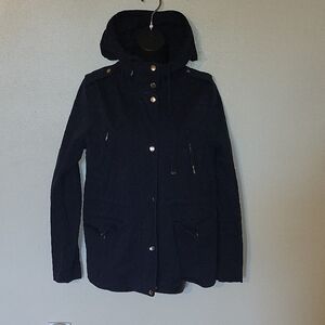 Women's Navy Blue Hooded Military Style Jacket